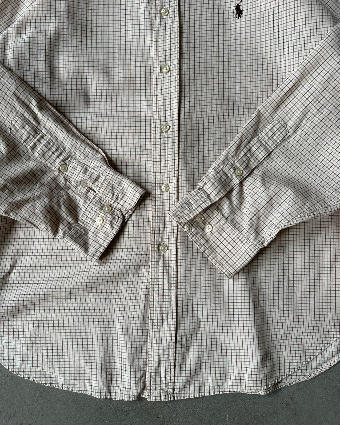 1990s - White/Orange Ralph Lauren Plaid Shirt - XL/XXL
