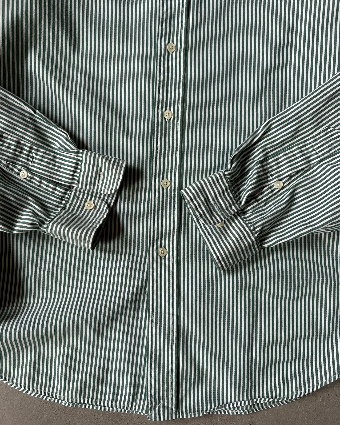 2000s - Green/White Ralph Lauren Striped Shirt - XL