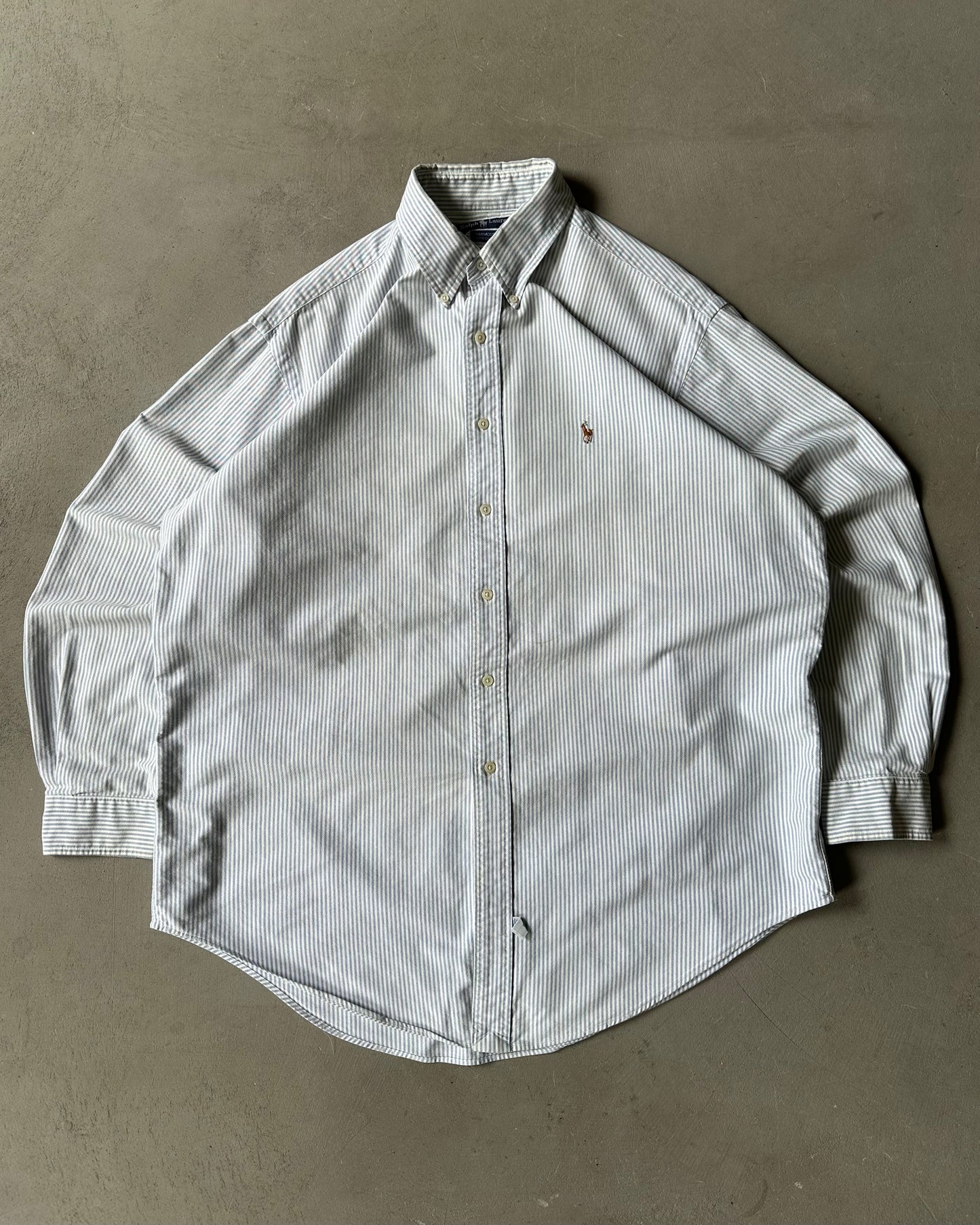 1990s - Blue/White Ralph Lauren Striped Shirt - XL