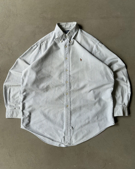 1990s - Blue/White Ralph Lauren Striped Shirt - XL