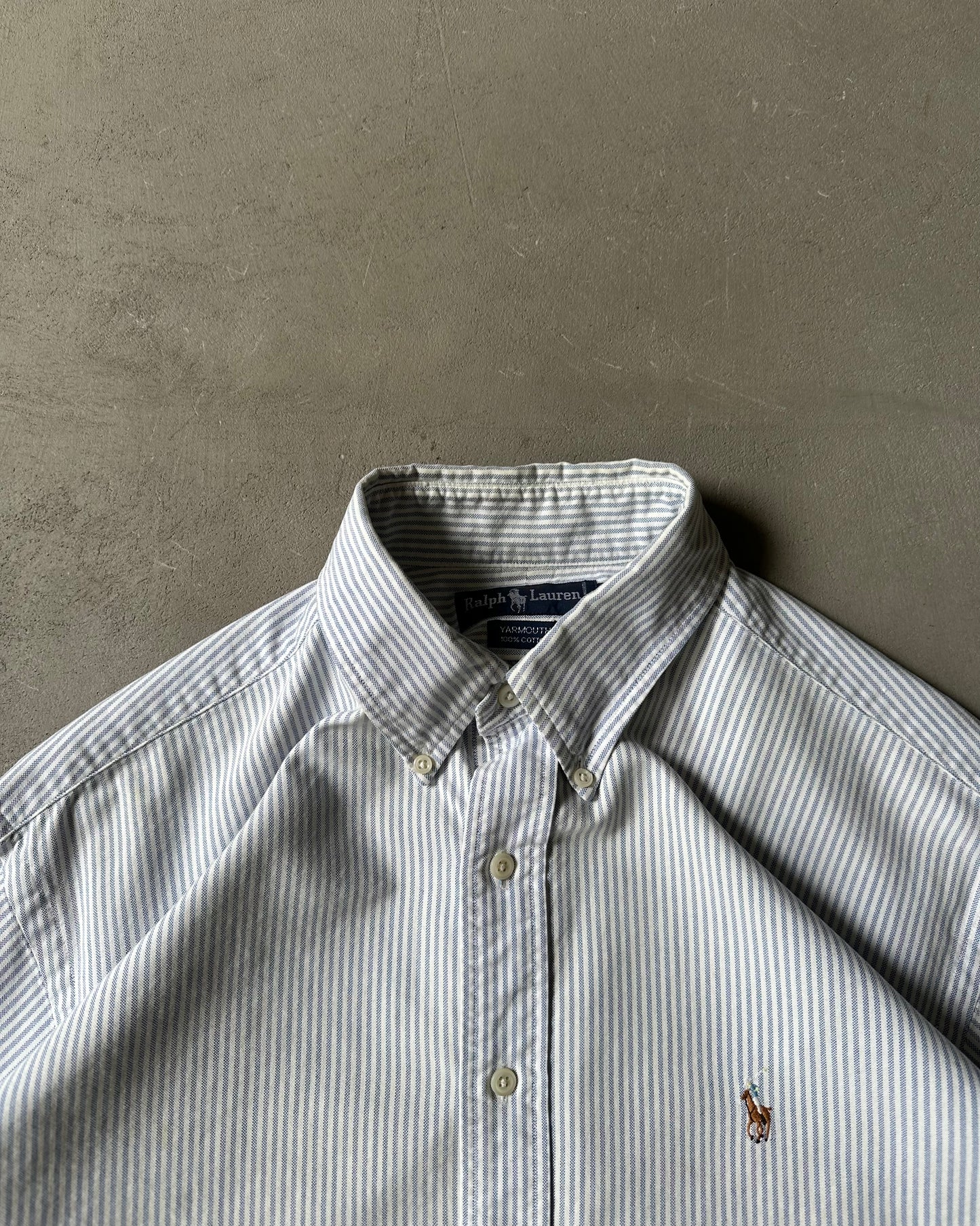 1990s - Blue/White Ralph Lauren Striped Shirt - XL