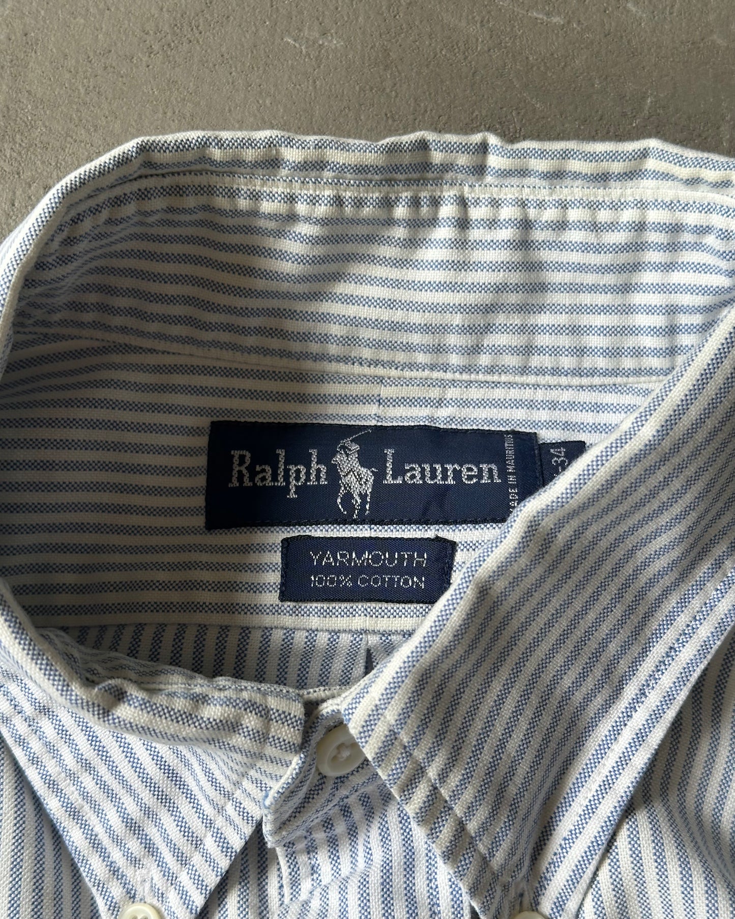 1990s - Blue/White Ralph Lauren Striped Shirt - XL