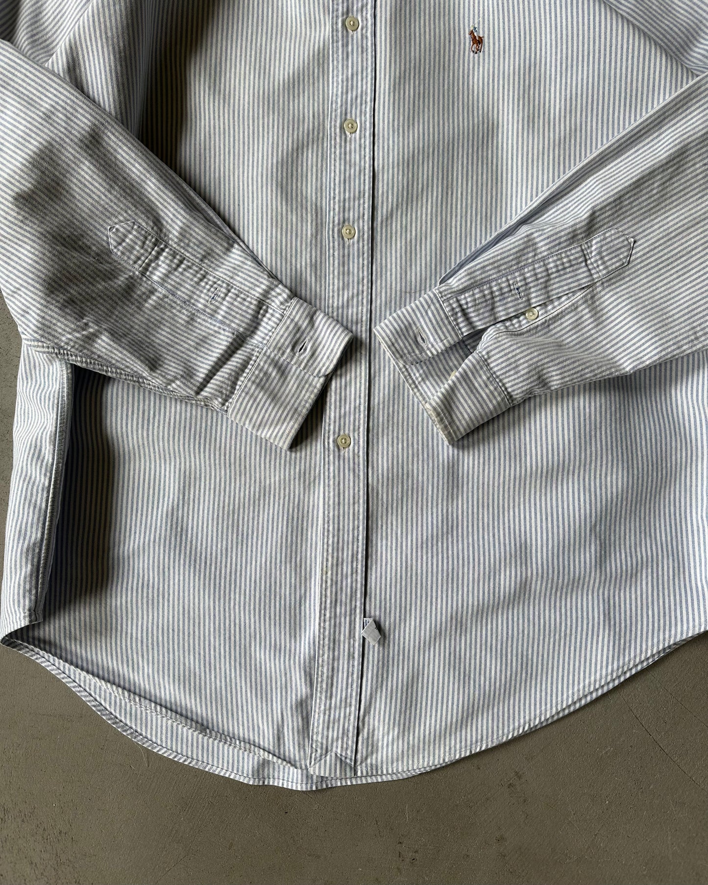 1990s - Blue/White Ralph Lauren Striped Shirt - XL