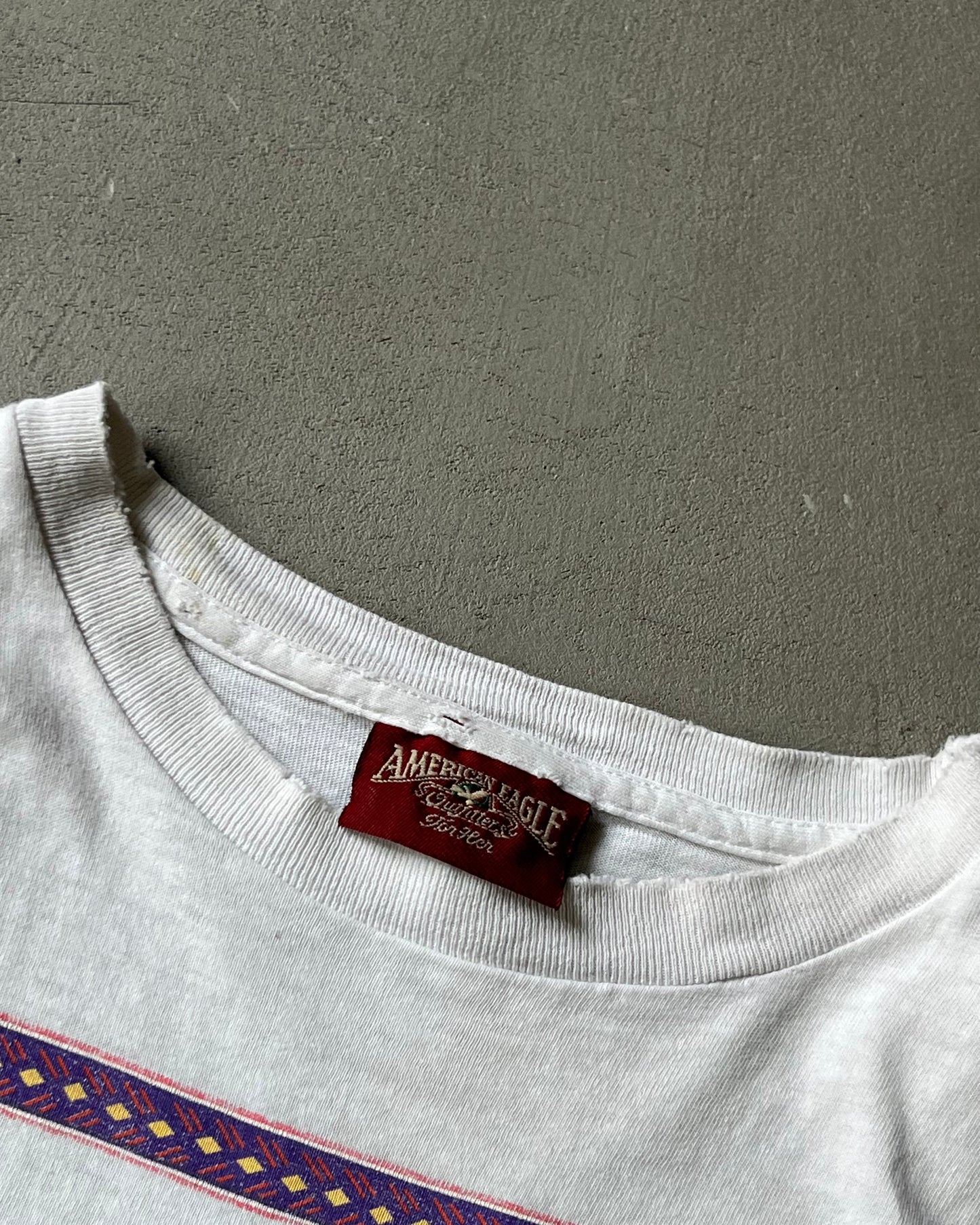 1990s - Distressed White American Eagle T-Shirt - M/L