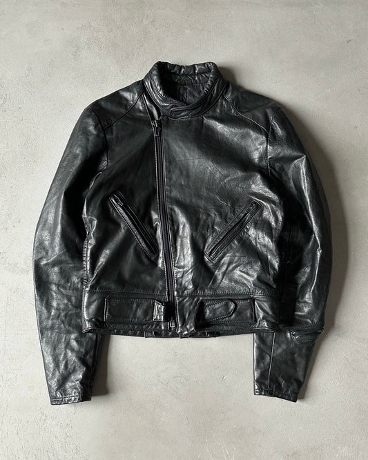 1990s - Black Biker Leather Jacket - XS/S