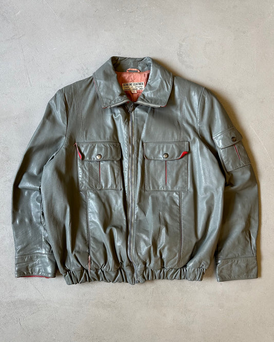 1970s - Grey/Red Women's Leather Jacket - (W)M