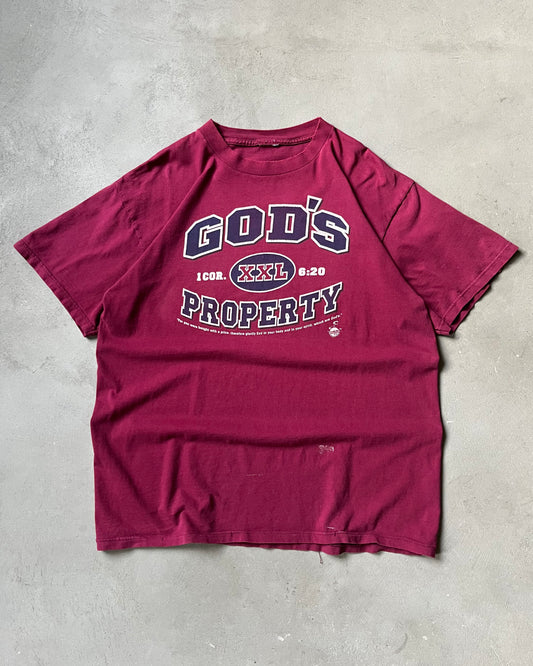 1990s - Distressed Red God's Property T-Shirt - XL