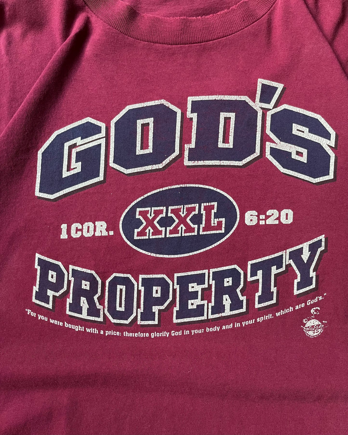 1990s - Distressed Red God's Property T-Shirt - XL