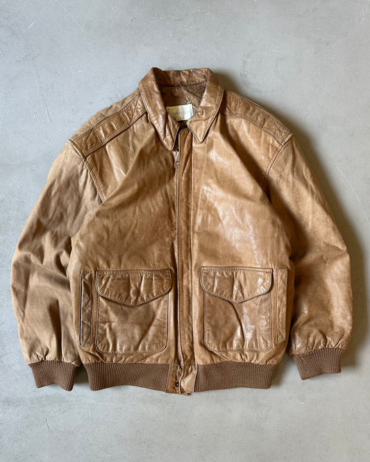 1990s - Faded Tan Aviator Women's Leather Jacket - (W)M