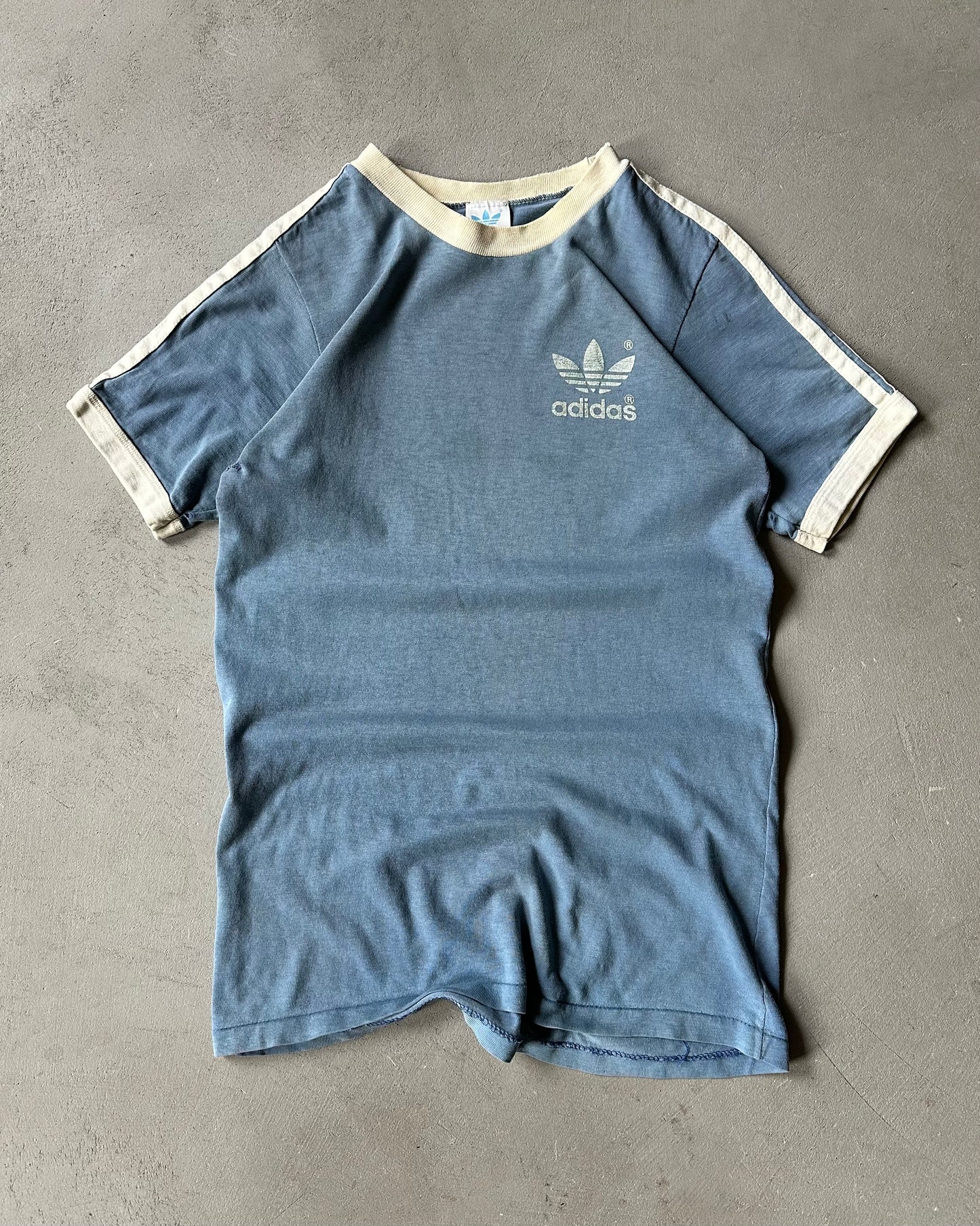 1970s - Distressed Blue Adidas Ringer - S