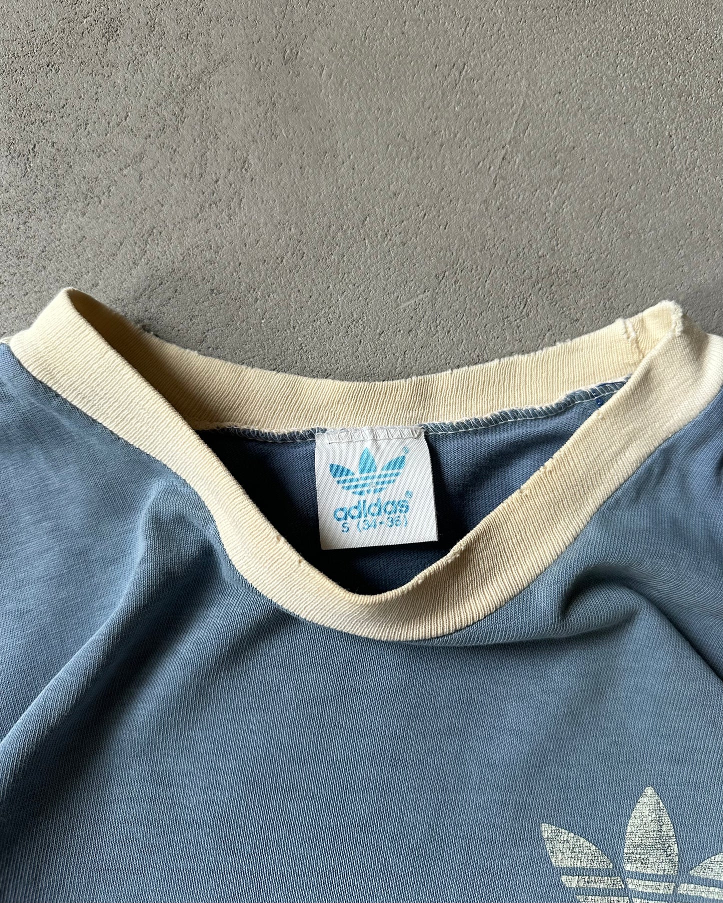 1970s - Distressed Blue Adidas Ringer - S