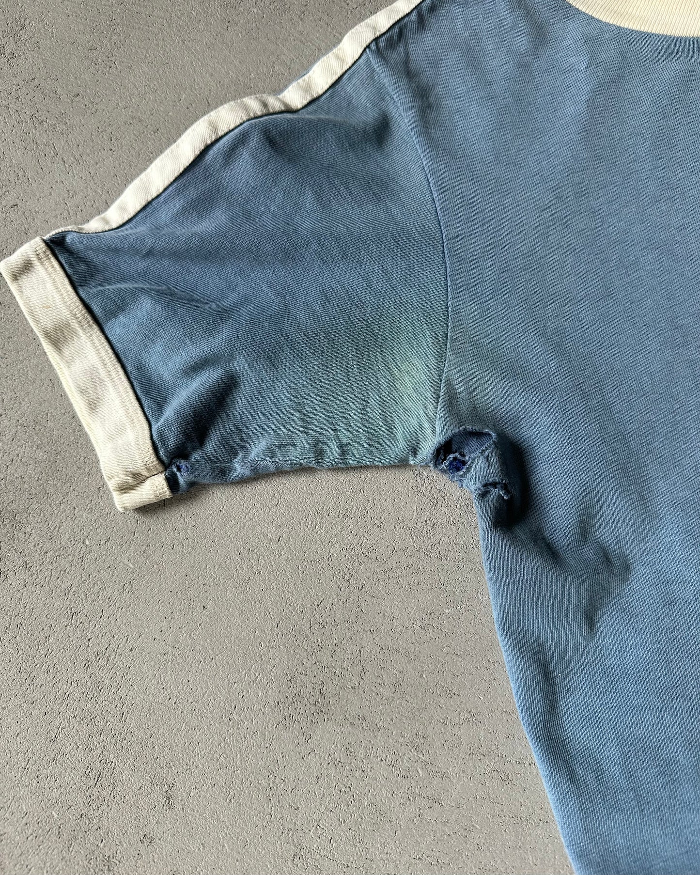 1970s - Distressed Blue Adidas Ringer - S