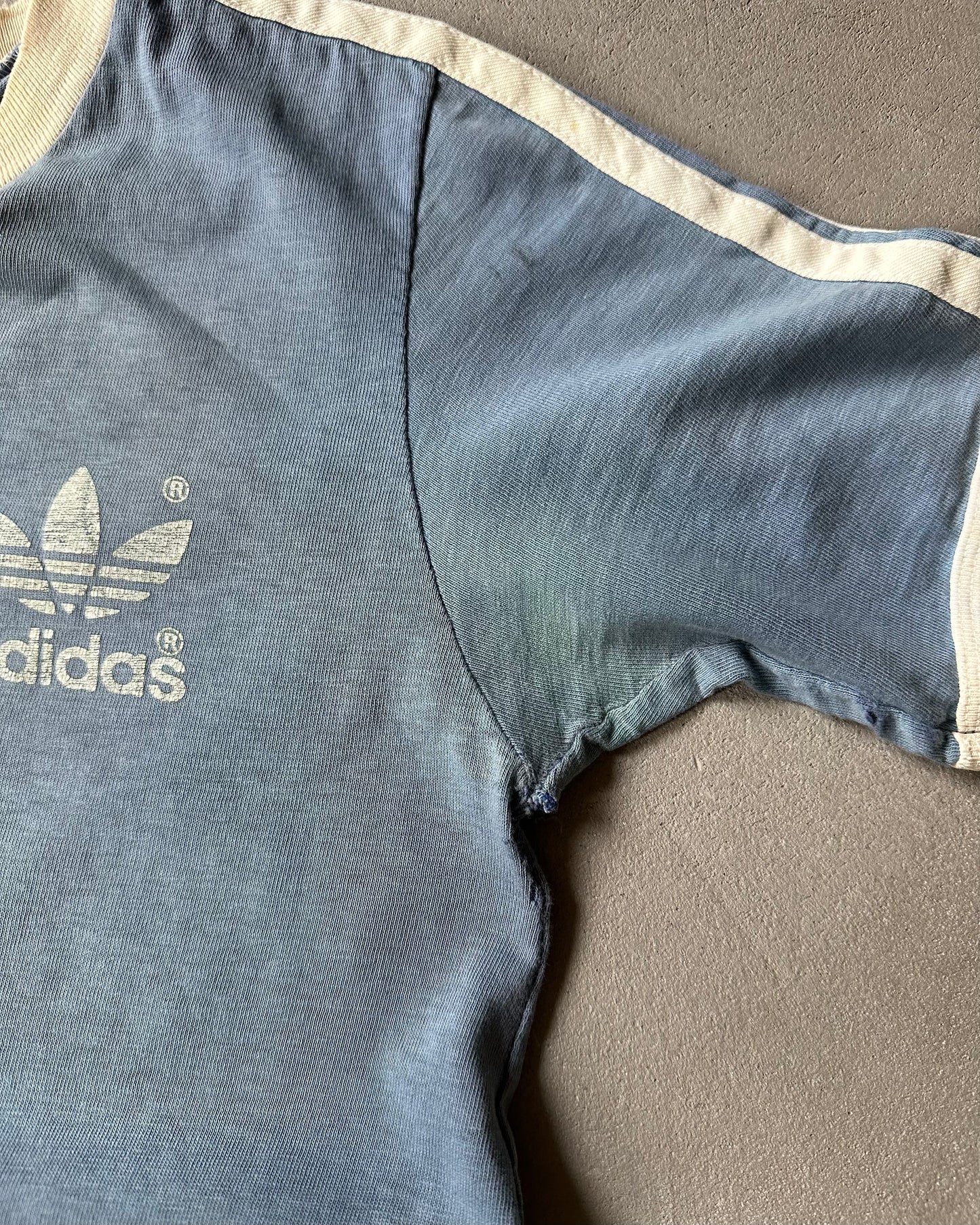1970s - Distressed Blue Adidas Ringer - S