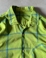 1960s - Green/Yellow Loop Collar Plaid Button Up - L