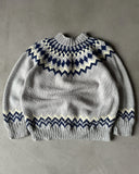 1970s - Light Blue/Navy Nordic Wool Sweater - XL