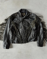 1980s - Black Fringe Biker Leather Jacket - M