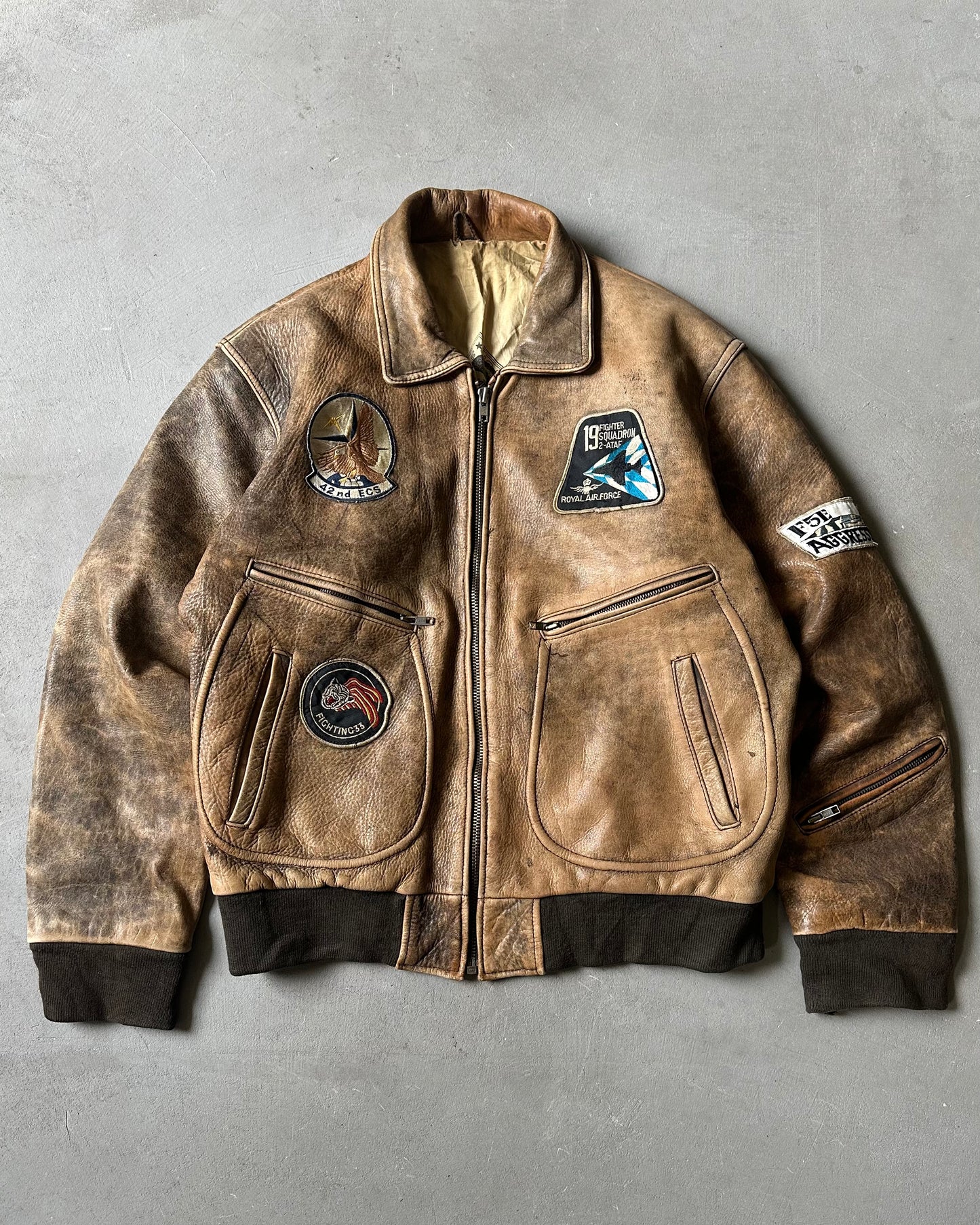 1990s - Faded Brown Aviator Leather Jacket - M