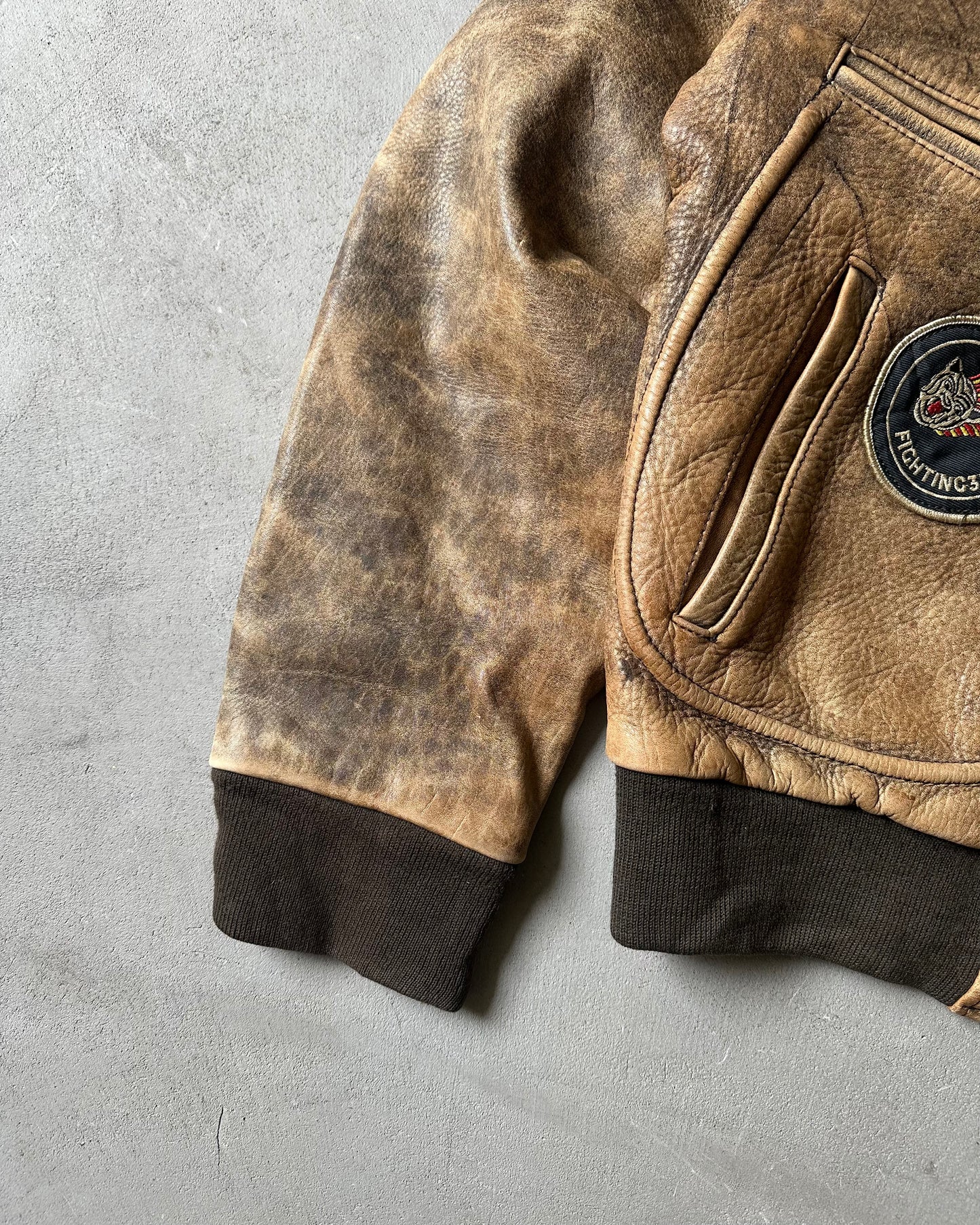 1990s - Faded Brown Aviator Leather Jacket - M
