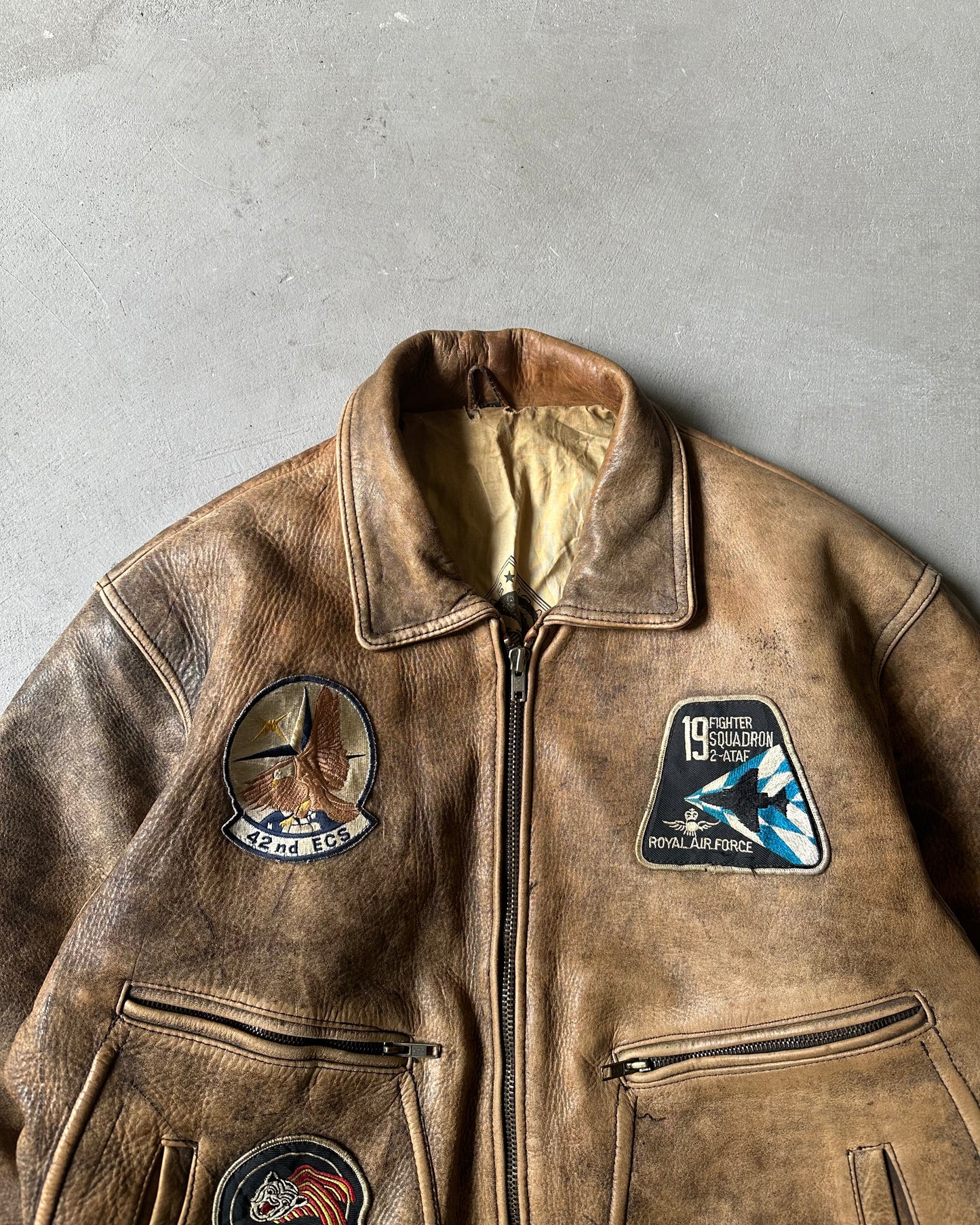 1990s - Faded Brown Aviator Leather Jacket - M