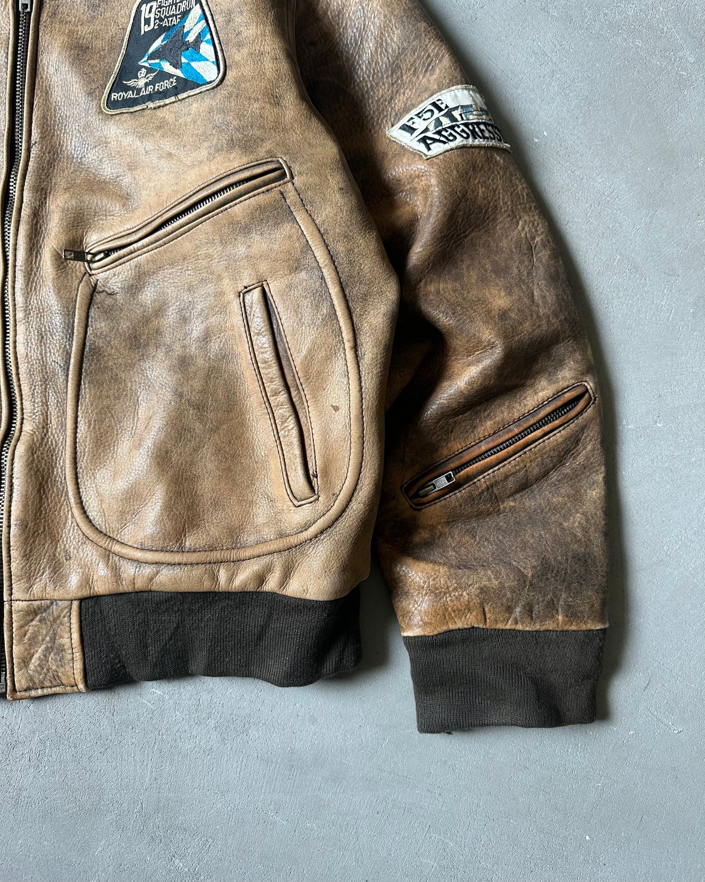 1990s - Faded Brown Aviator Leather Jacket - M