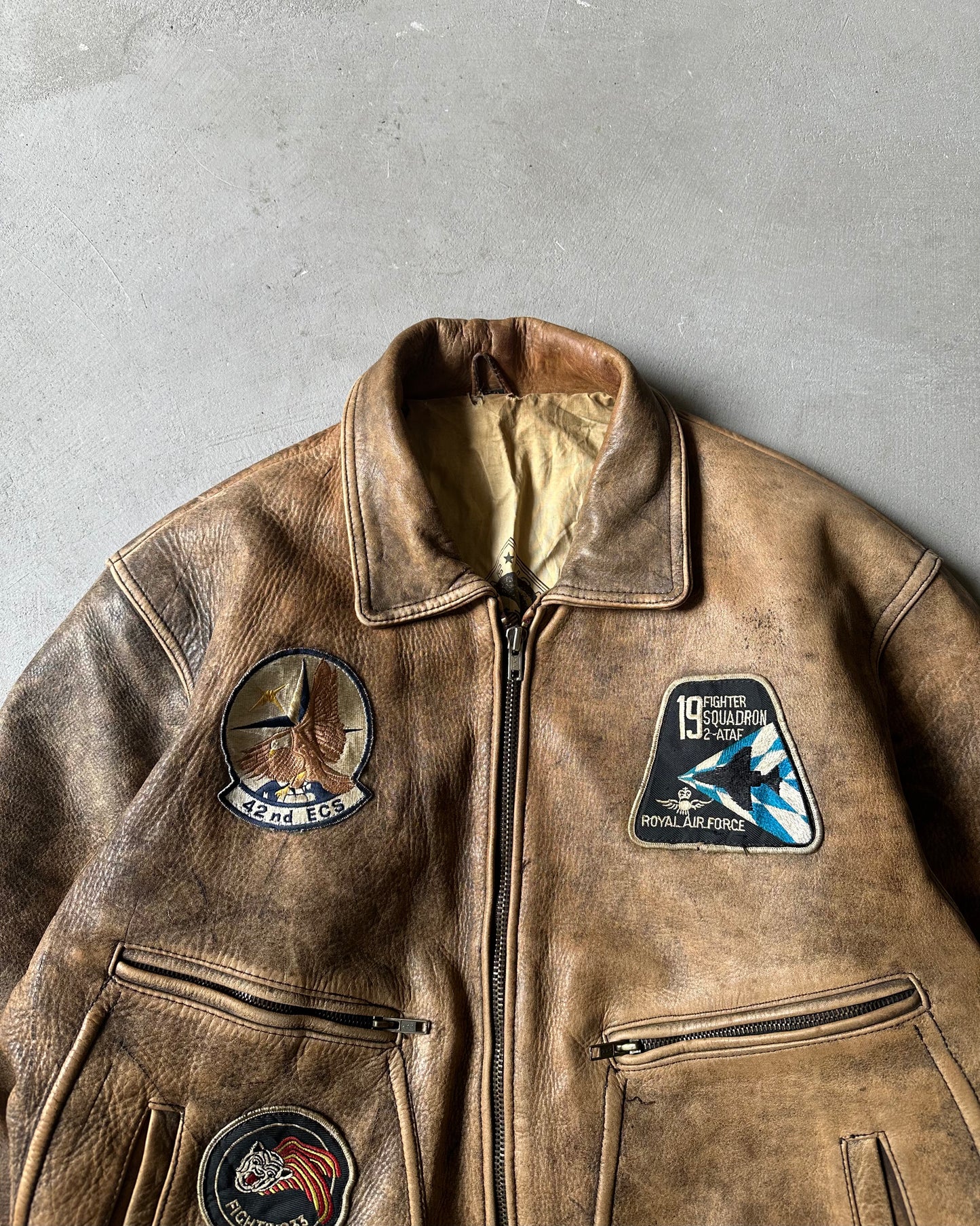 1990s - Faded Brown Aviator Leather Jacket - M