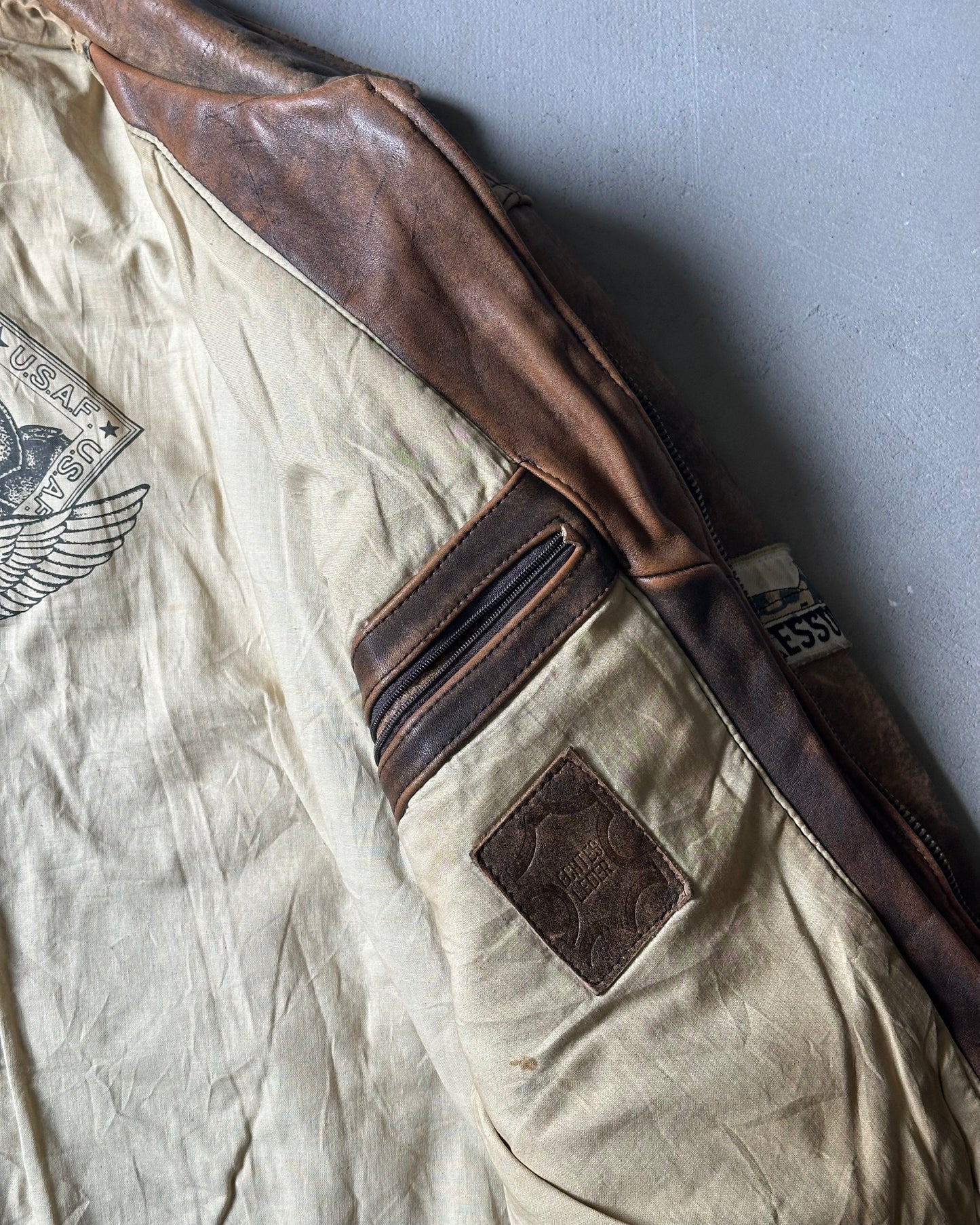 1990s - Faded Brown Aviator Leather Jacket - M