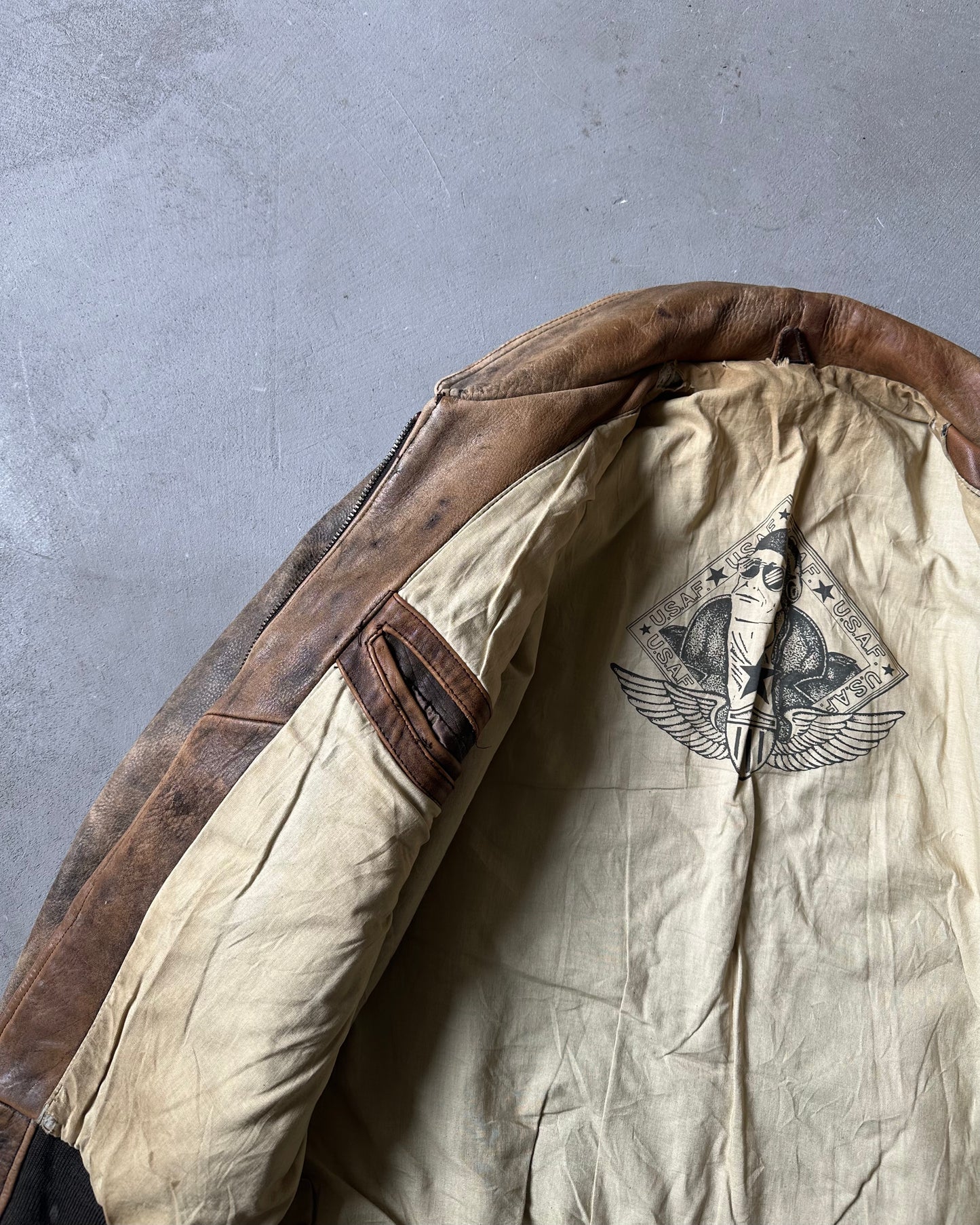 1990s - Faded Brown Aviator Leather Jacket - M