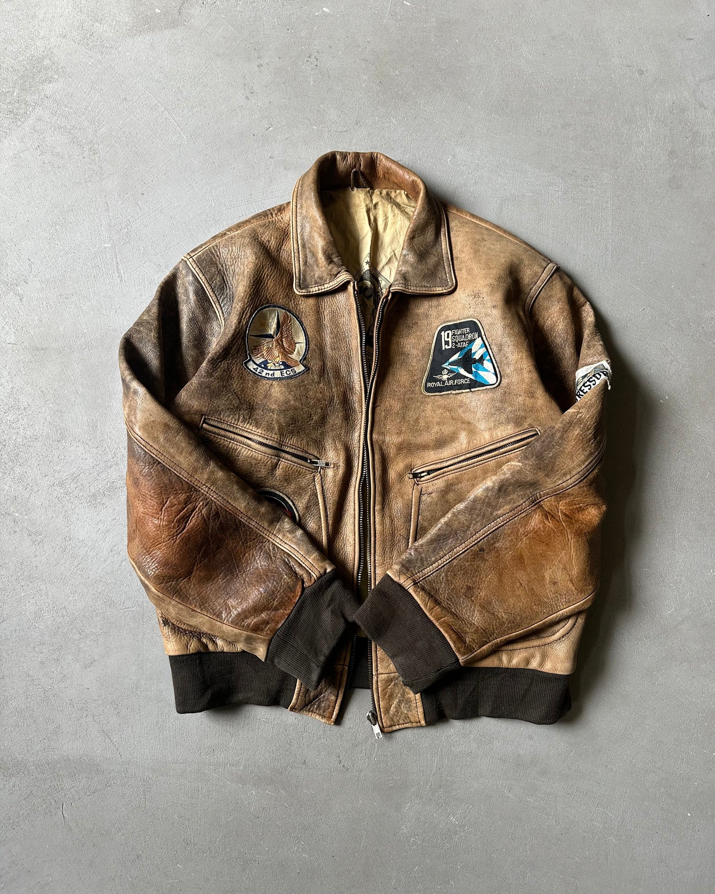 1990s - Faded Brown Aviator Leather Jacket - M