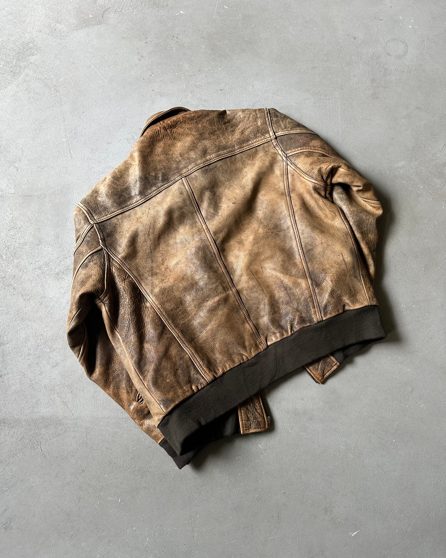 1990s - Faded Brown Aviator Leather Jacket - M