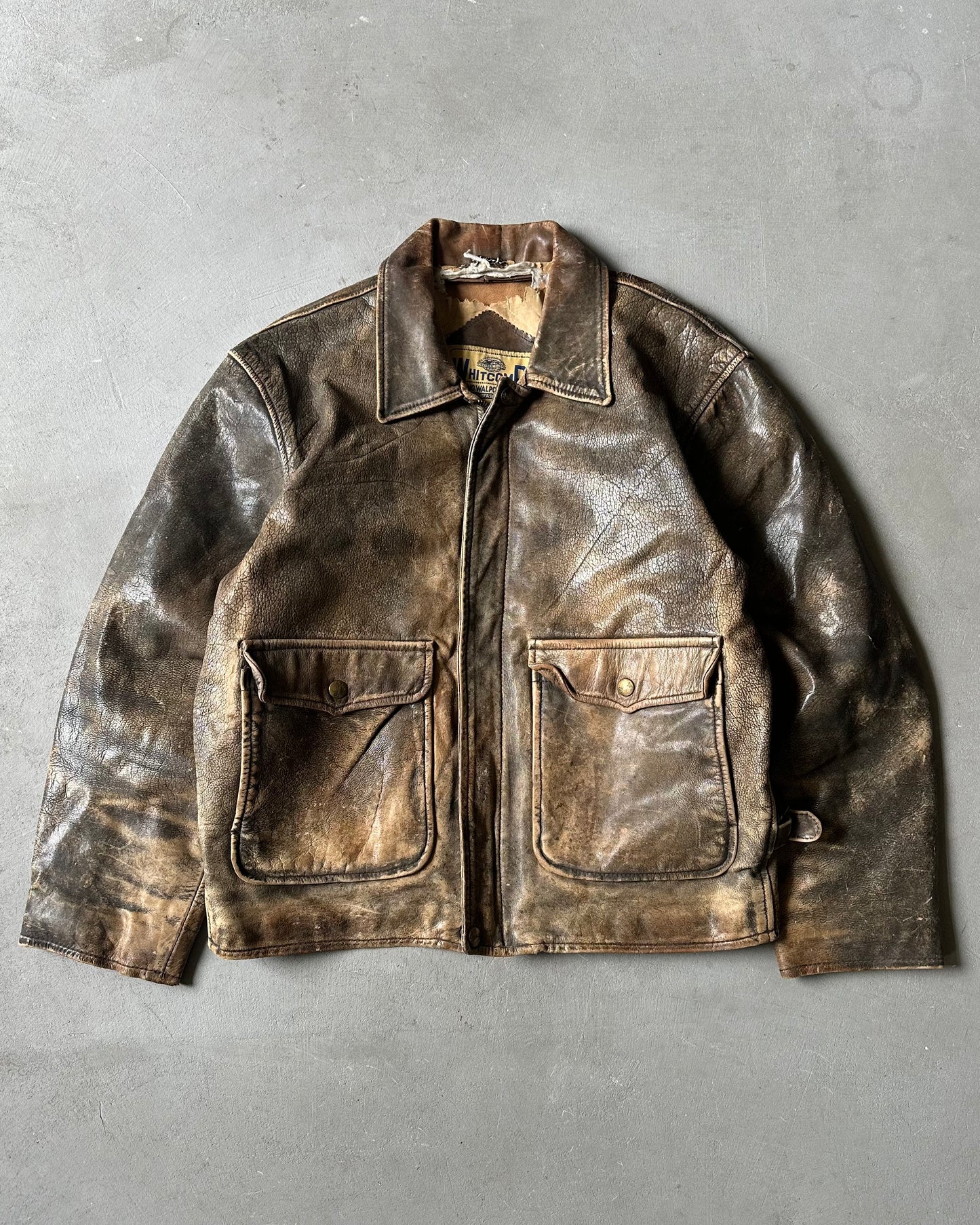 1990s - Distressed Brown Leather Jacket - L
