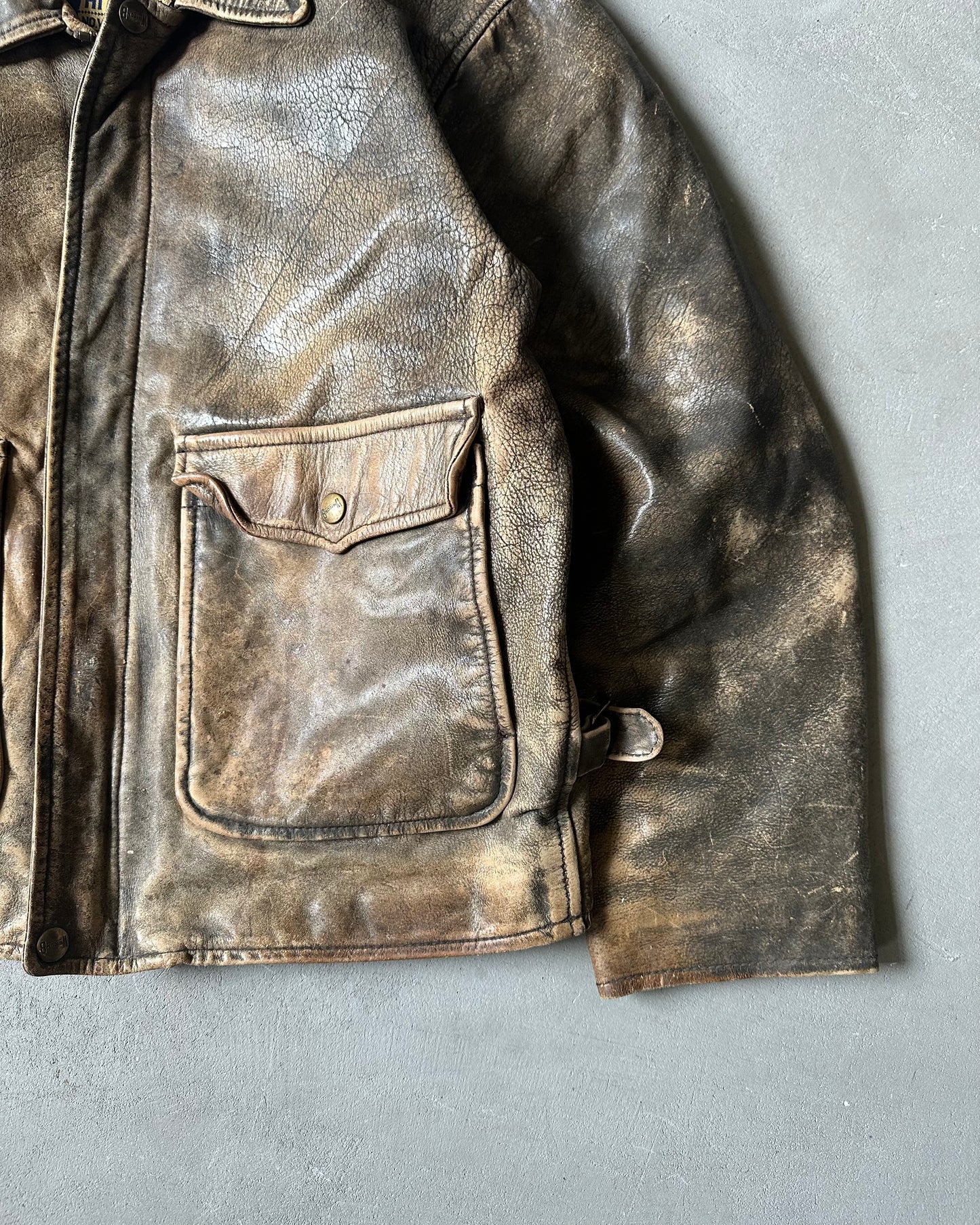 1990s - Distressed Brown Leather Jacket - L