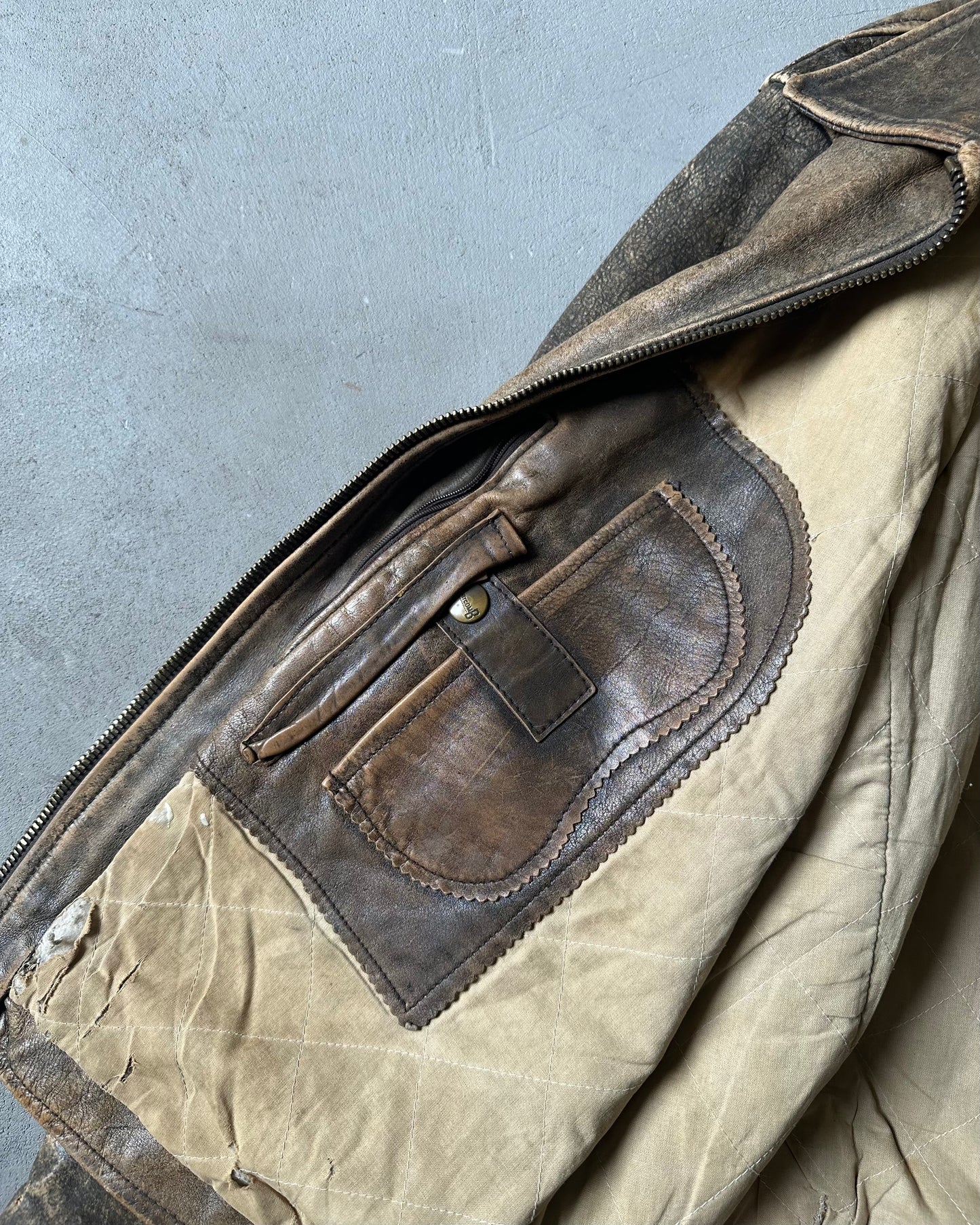 1990s - Distressed Brown Leather Jacket - L