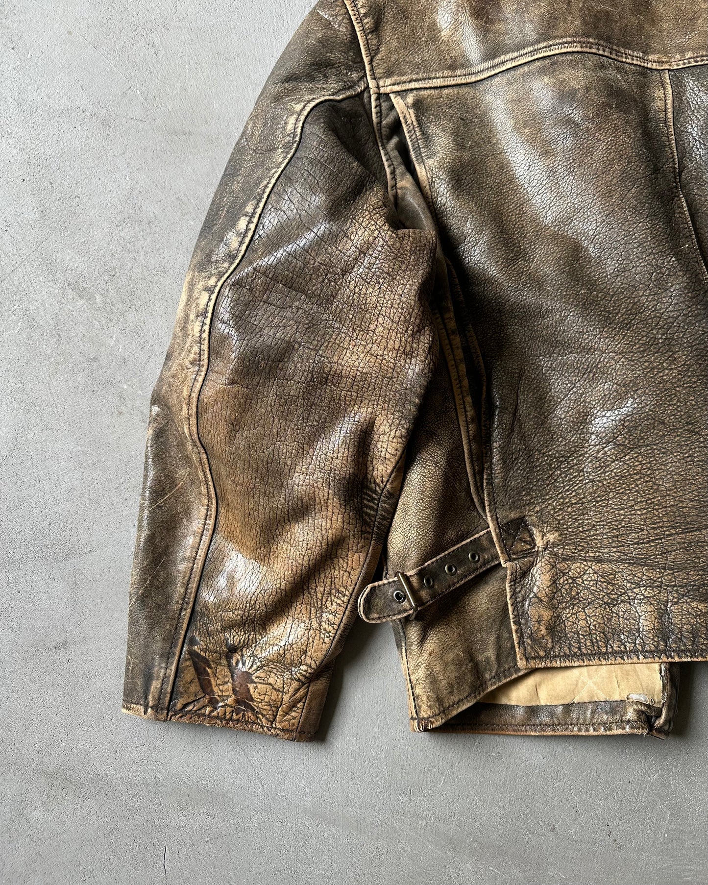 1990s - Distressed Brown Leather Jacket - L