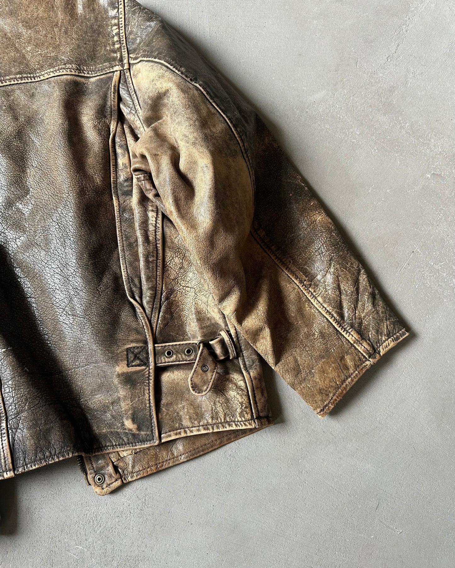 1990s - Distressed Brown Leather Jacket - L