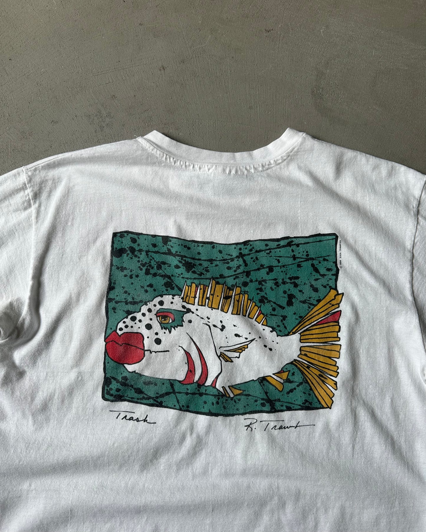 1990s - White Rikk Traweek Art T-Shirt - L/XL