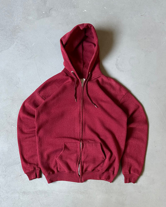 1980s - Faded Burgundy Zip Up Hoodie - M