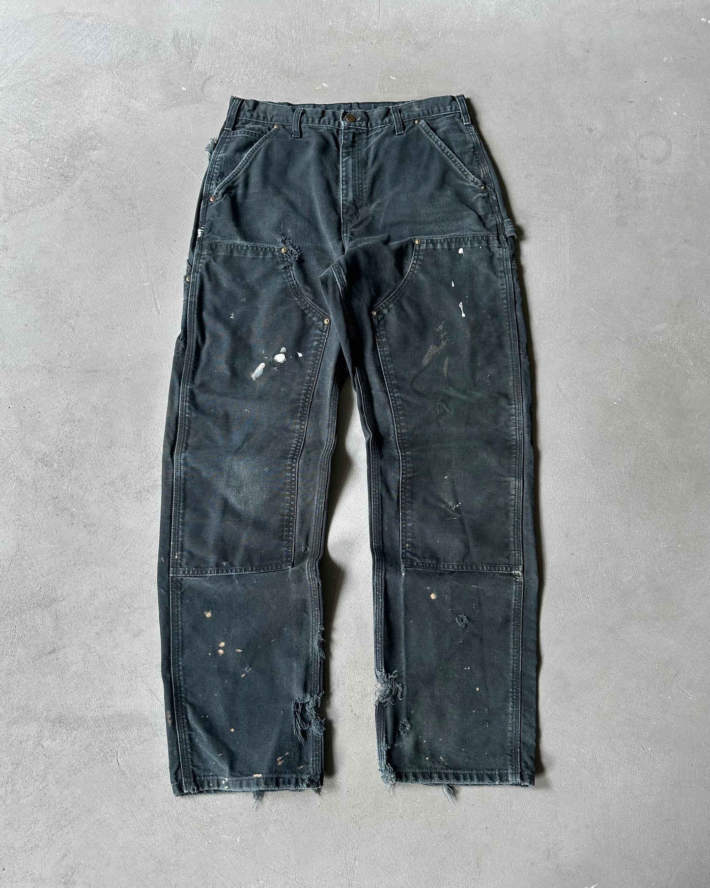 2000s - Trashed Black Carhartt Double Knees - 32x33