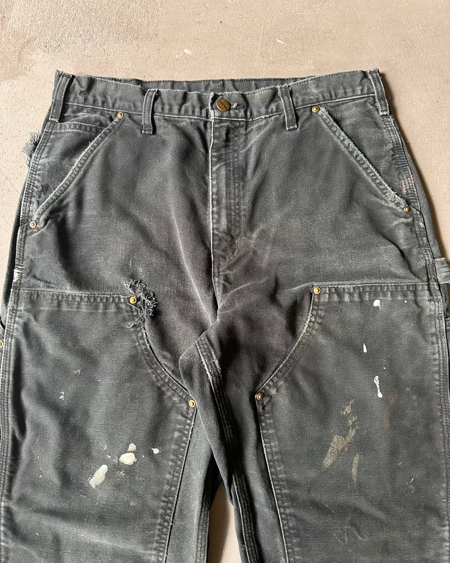 2000s - Trashed Black Carhartt Double Knees - 32x33