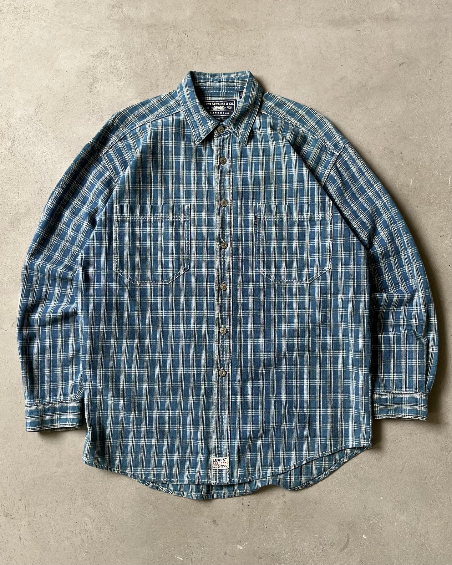 2000s - Blue/White Levi's Plaid Flannel - M