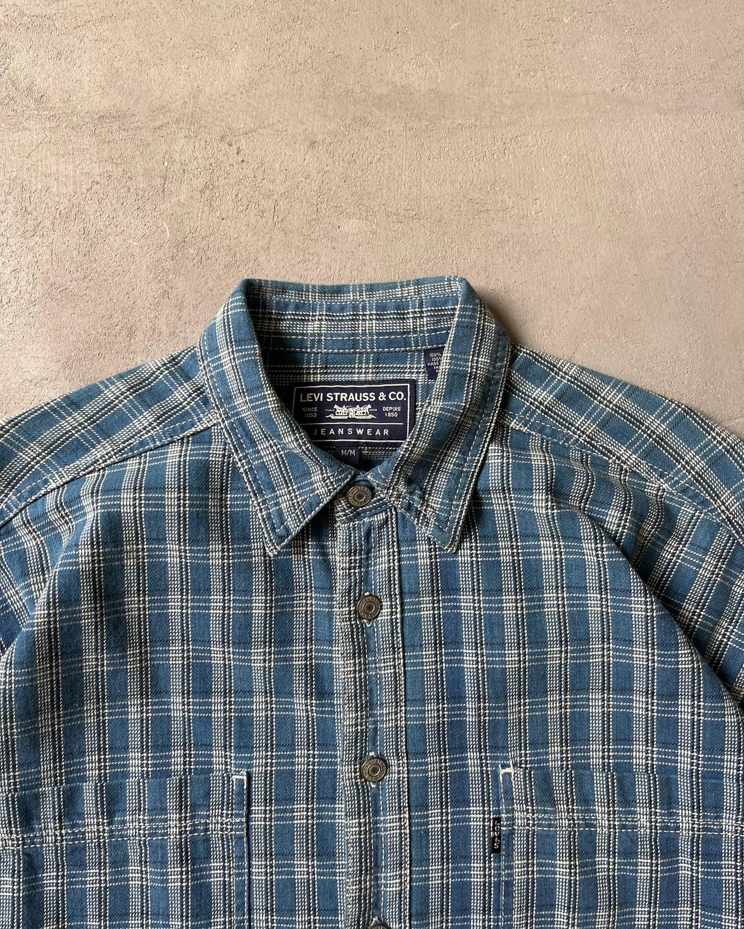 2000s - Blue/White Levi's Plaid Flannel - M