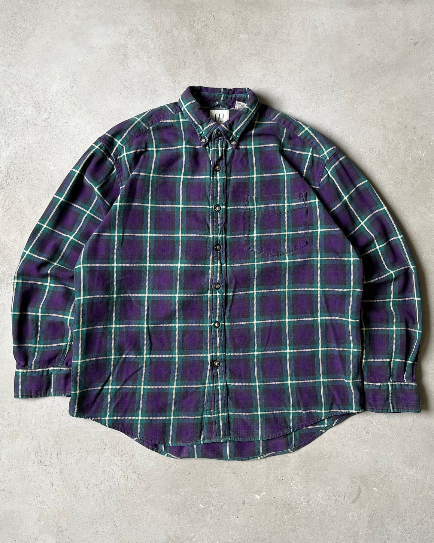 1990s - Plum/Green GAP Plaid Flannel - L