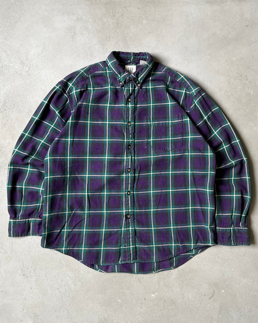 1990s - Plum/Green GAP Plaid Flannel - L