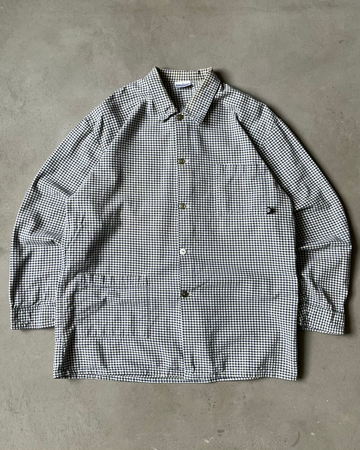 1990s - White/Green Plaid Chore Overshirt - L