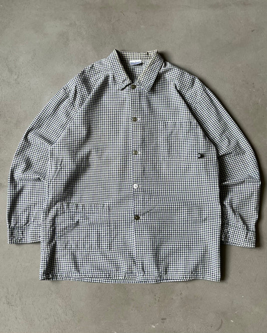 1990s - White/Green Plaid Chore Overshirt - L