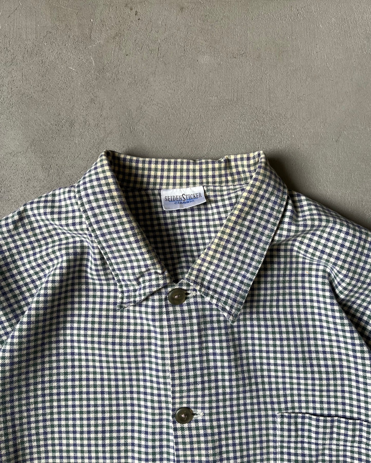 1990s - White/Green Plaid Chore Overshirt - L