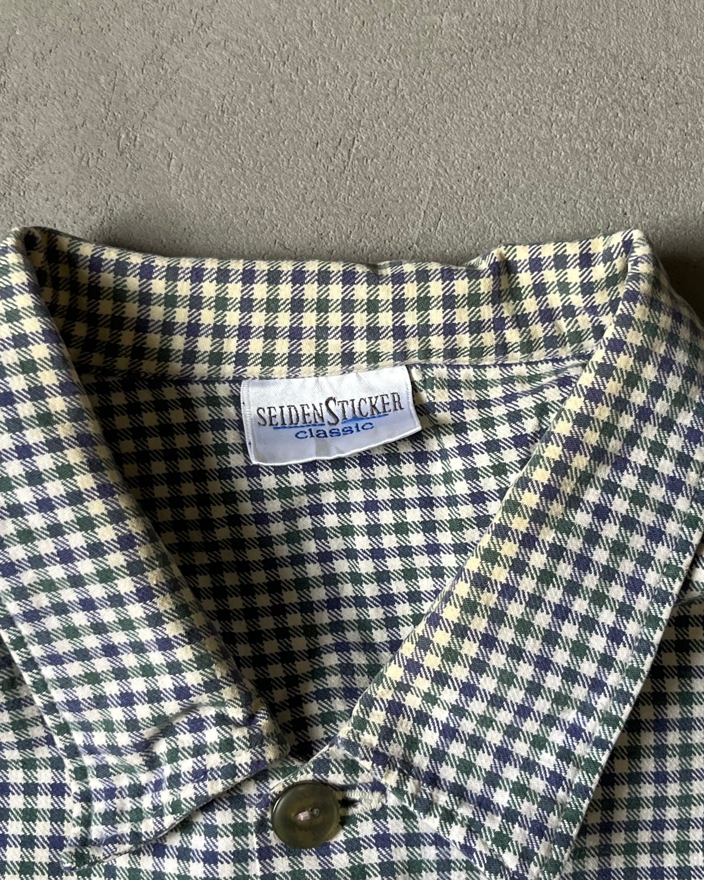 1990s - White/Green Plaid Chore Overshirt - L