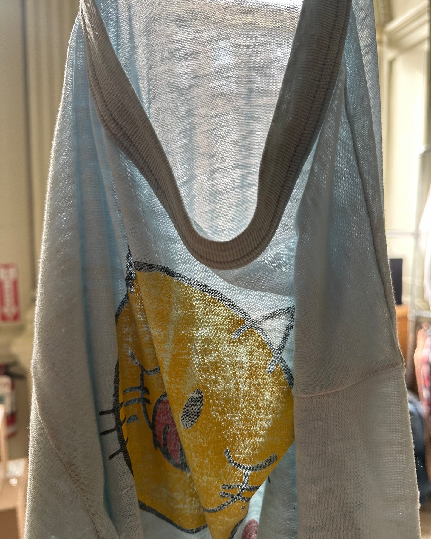 1970s - Trashed Blue Happy Cat T-Shirt - L