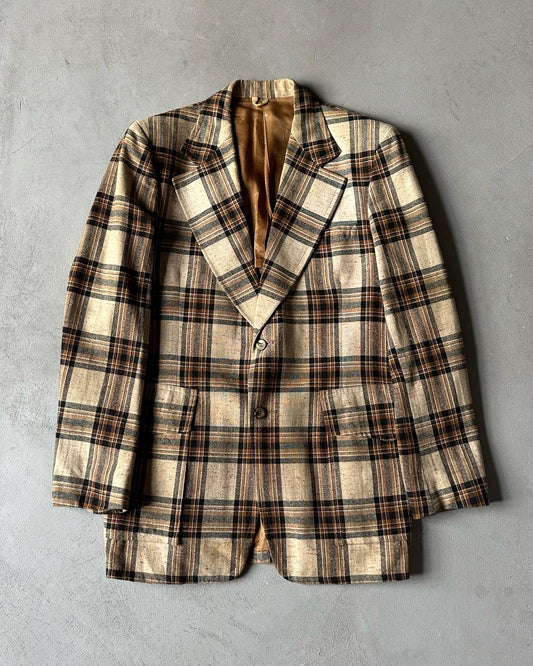 1970s - Tan/Brown Plaid Wool Blazer - 38