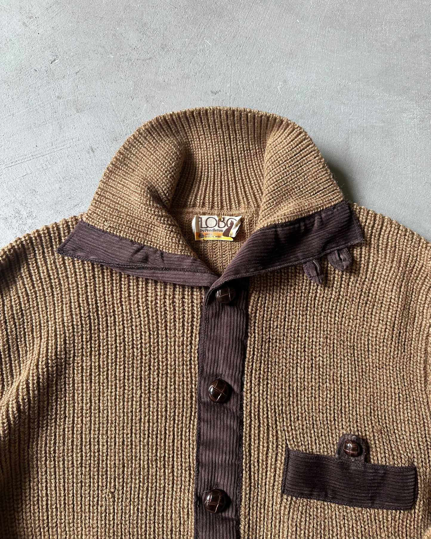 1970s - Distressed Brown LOBO Pendleton Sweater - M/L
