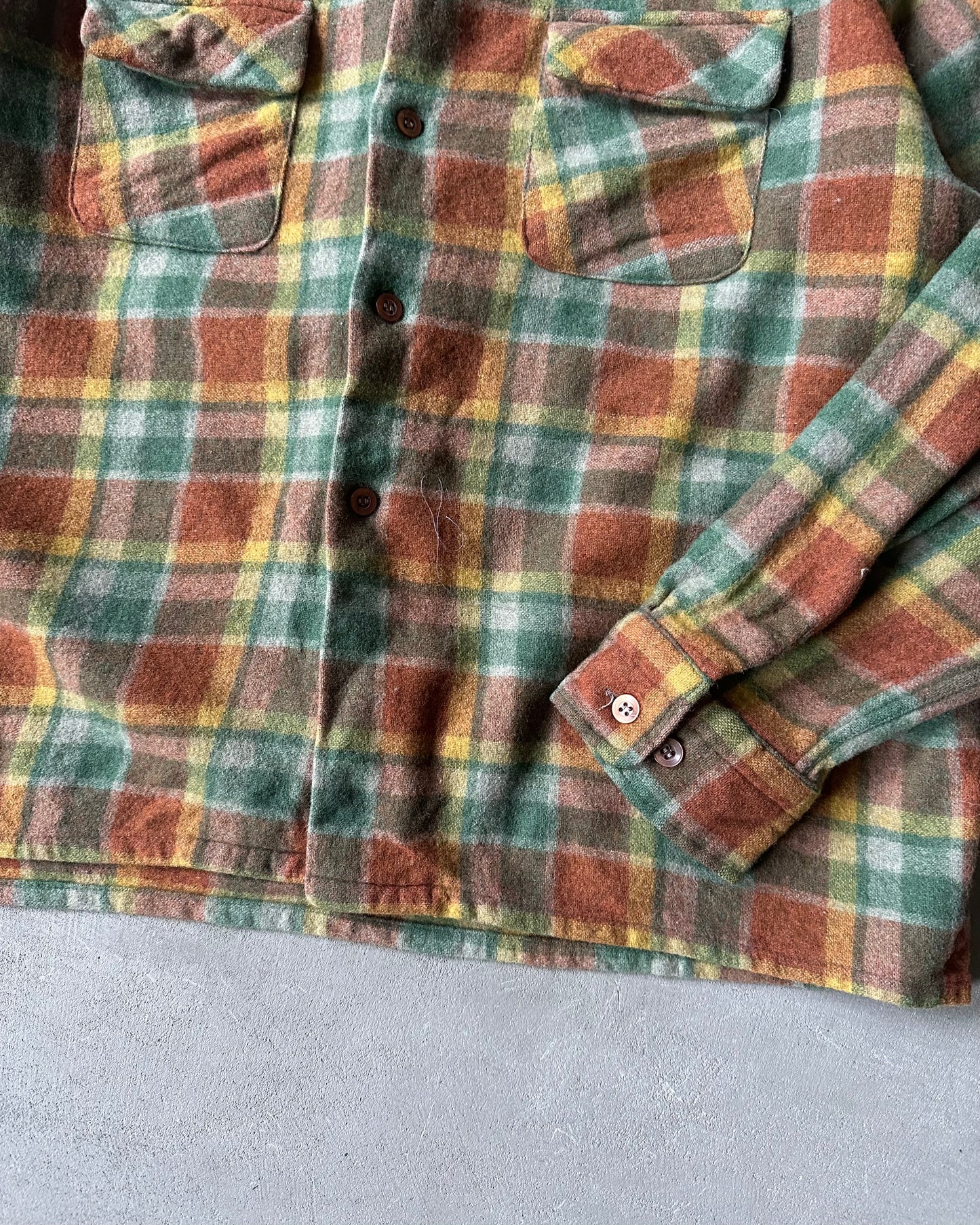 1960s - Orange/Green Brewster Wool Plaid Shirt - S